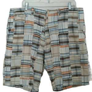 Madison Size 38 White Brown Blue Madras patch shorts